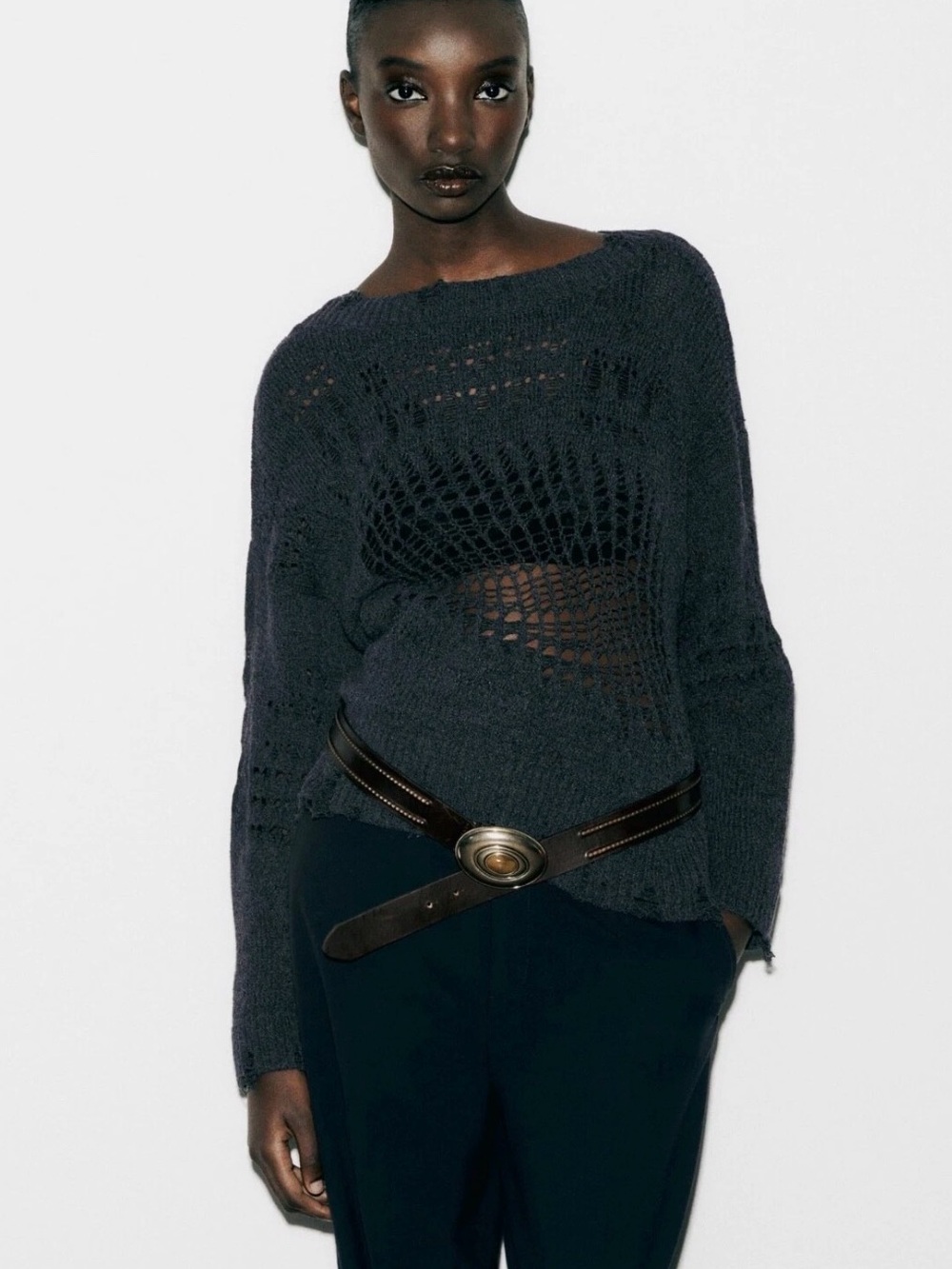 ZARA RIPPED OPEN-KNIT SWEATER - REF. 6771/140 - SMALL